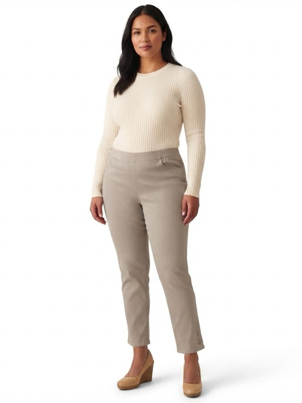 Kate Park Textured Capri Pull On Pant
